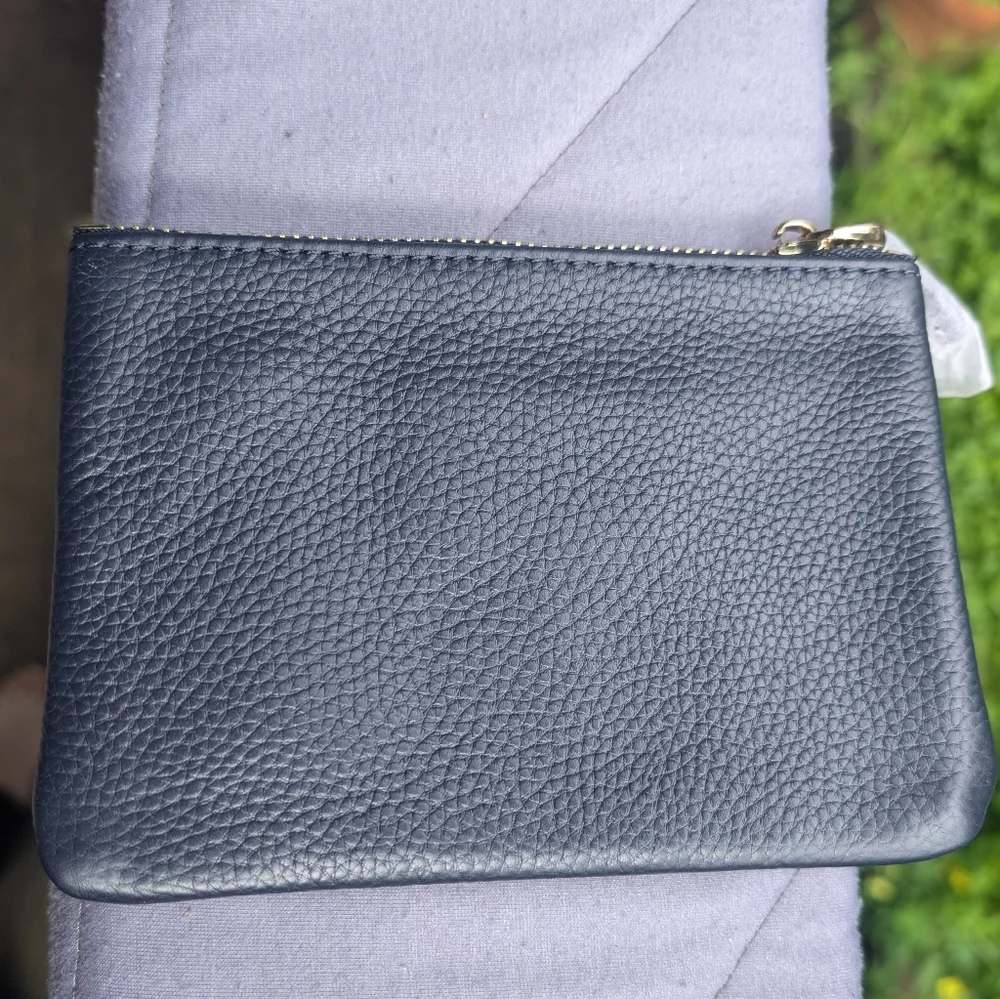 Pom Pom London Chelsea Coin Purse Wallet Navy NWOT Full Grain Leather